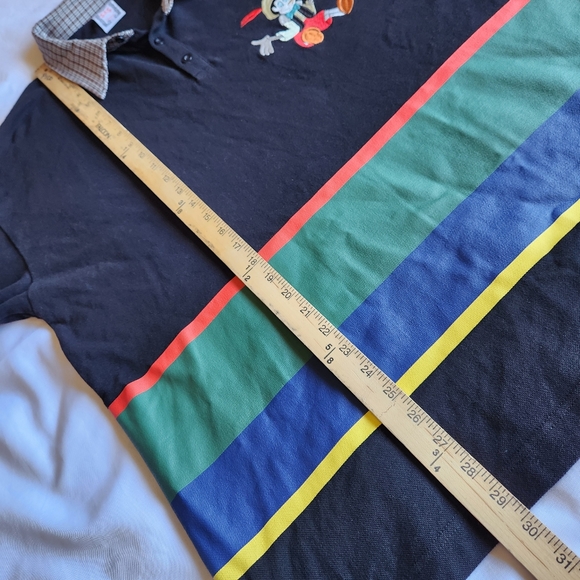 Saints & Sinners Pinocchio Tinker Bell Embroidered Black Striped Larg Polo Shirt - Picture 5 of 8